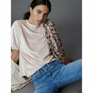 Light Pink Anthropologie Krisha Velvet Mock Neck Top S